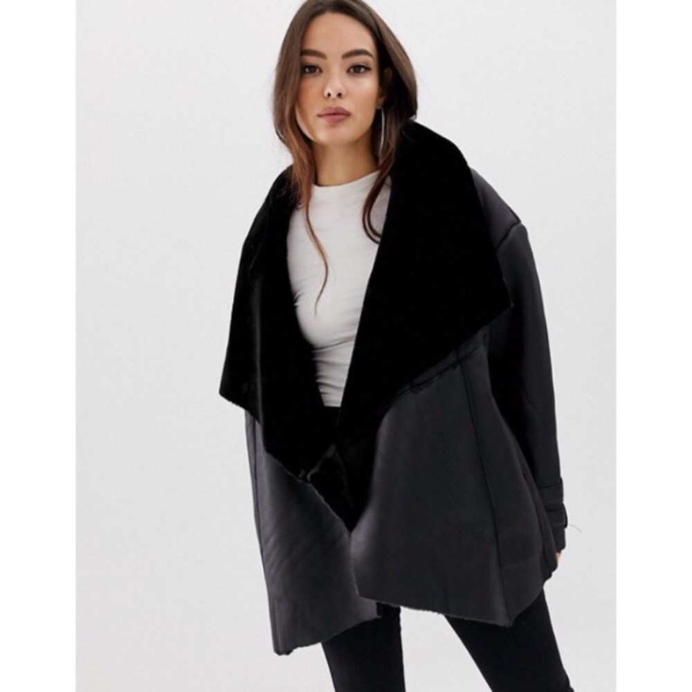 Leather Shearling Waterfall Jacket, NWOT